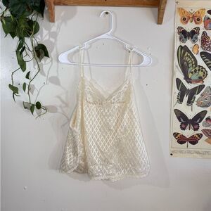Vintage lace slip sheer cream tank top